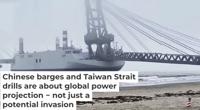 A Mulberry Harbour for the 21st century. Image from video posted on Weibo via Chinese state media.
